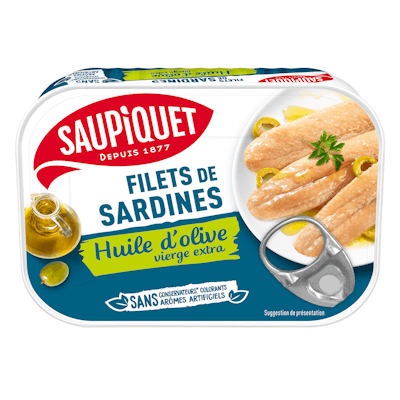 Une boîte de filets de sardines Saupiquet. en utilisant ce coupon de réduction